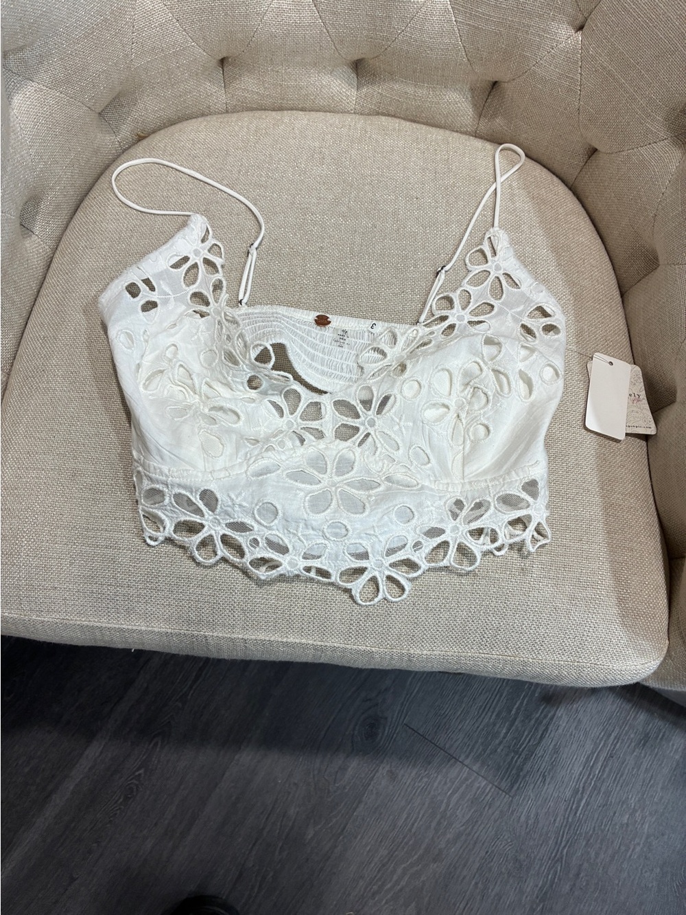 Free People White Floral Eyelet Cami